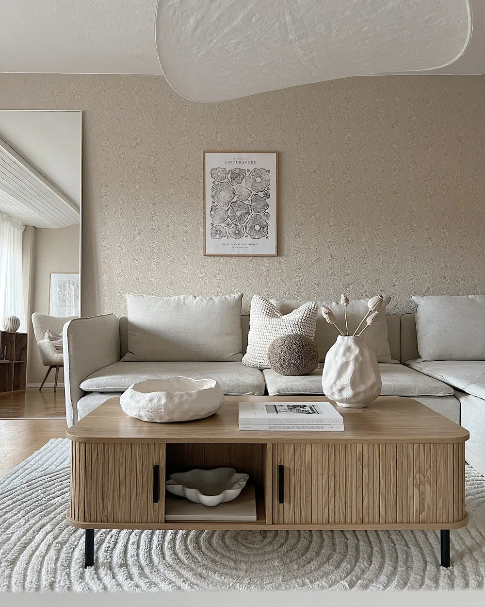 BRADLEY Brown Coffee Table with Sliding Doors, MDF Wood, Rectangular Storage Table 120×60×41 cm