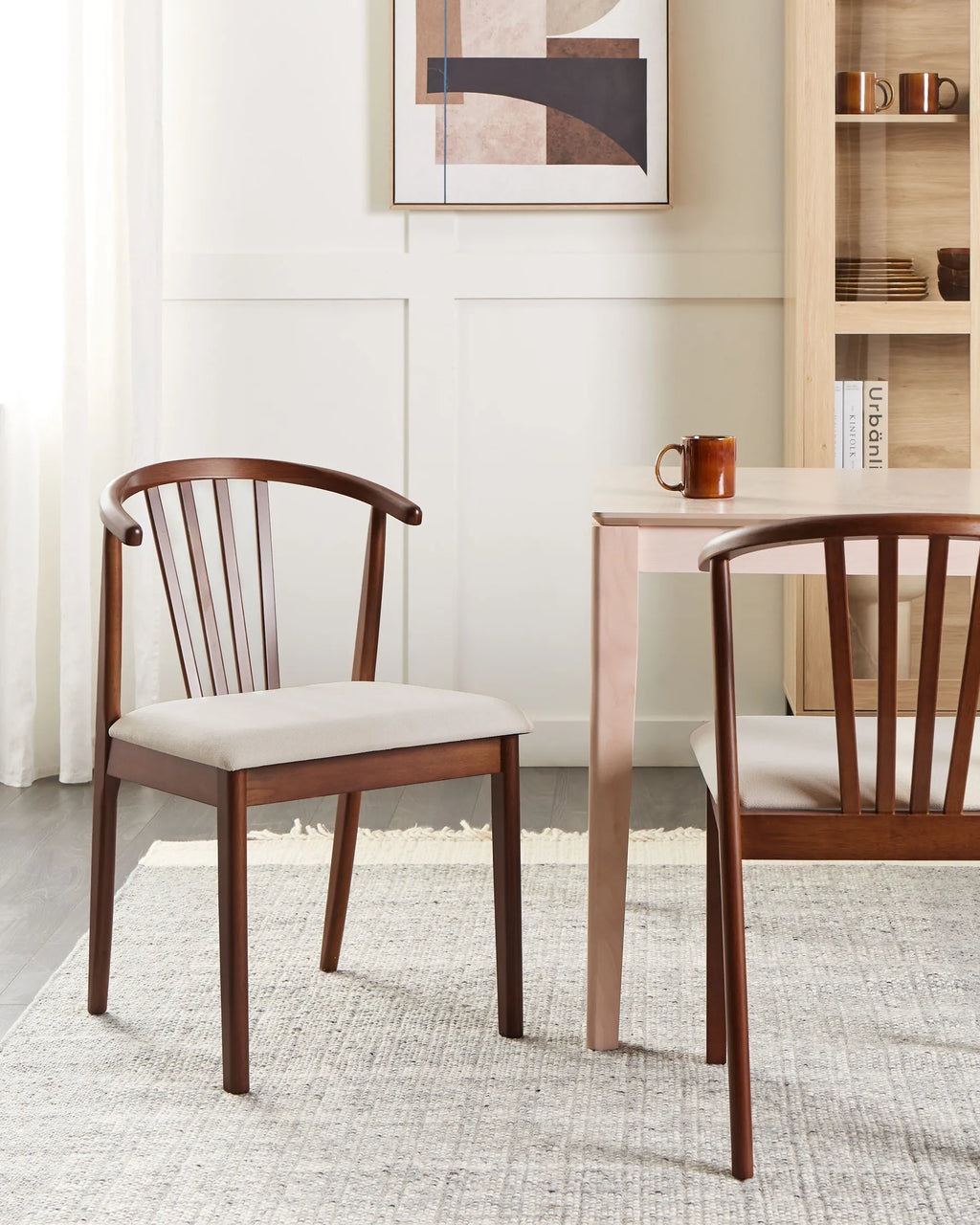 Set of 2 Dining Chairs Craig Wood Dark Brown / Beige
