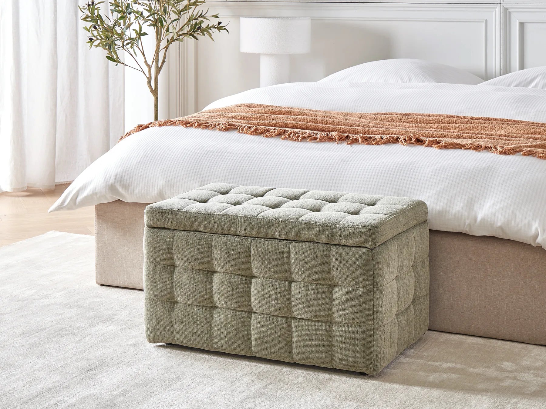 Storage Ottoman MICHIGAN Velvet – Tufted Upholstered Storage Bench with Hinged Lid, Multiple Colours