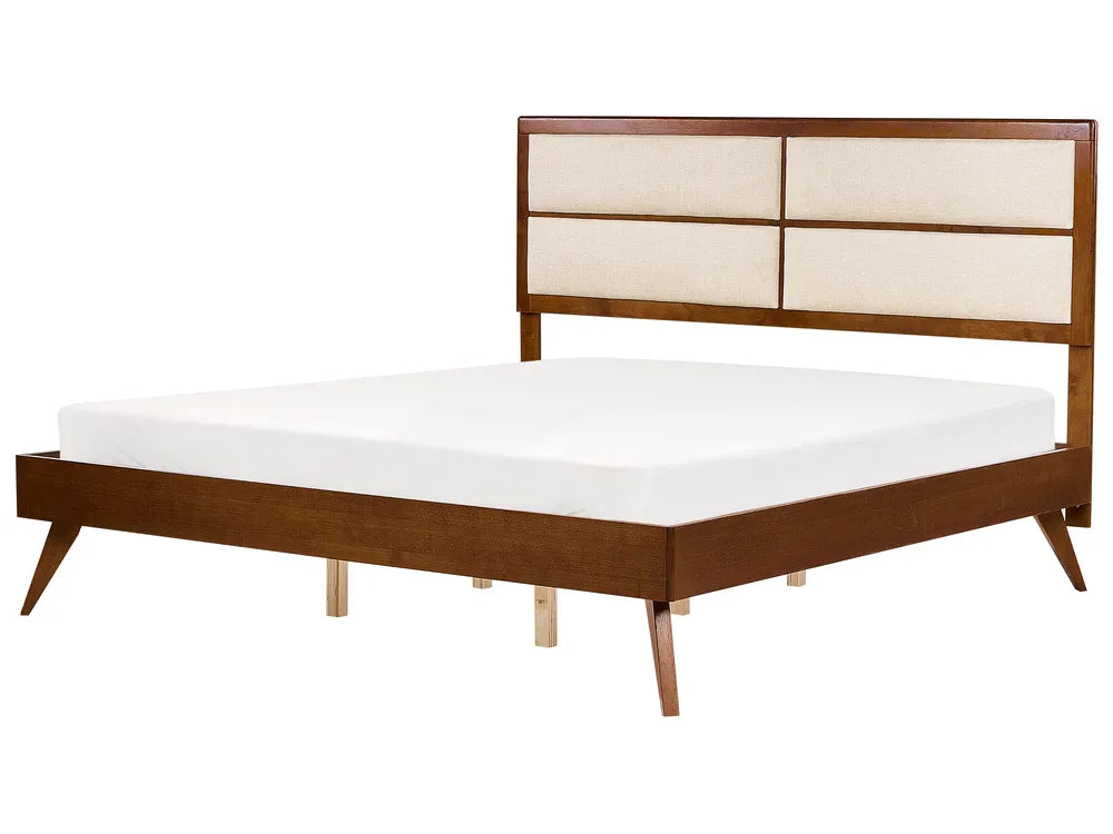 Bed POISSY 180 × 200 cm (EU Super King) – Dark Ash Wood Bed Frame with Upholstered Headboard and Slatted Base