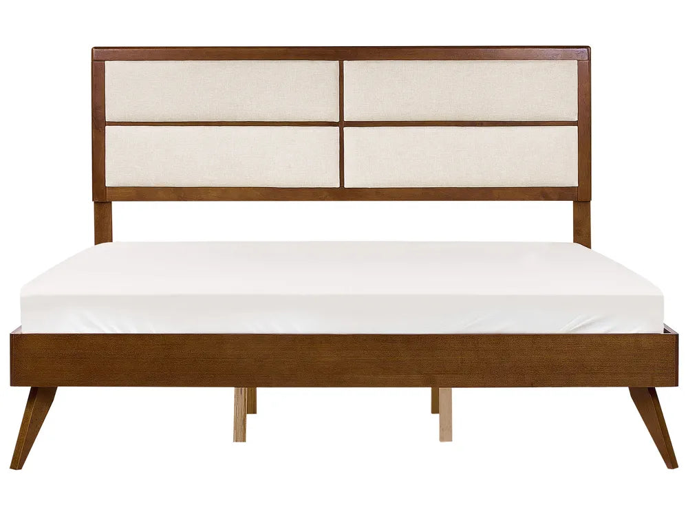 Bed POISSY 180 × 200 cm (EU Super King) – Dark Ash Wood Bed Frame with Upholstered Headboard and Slatted Base