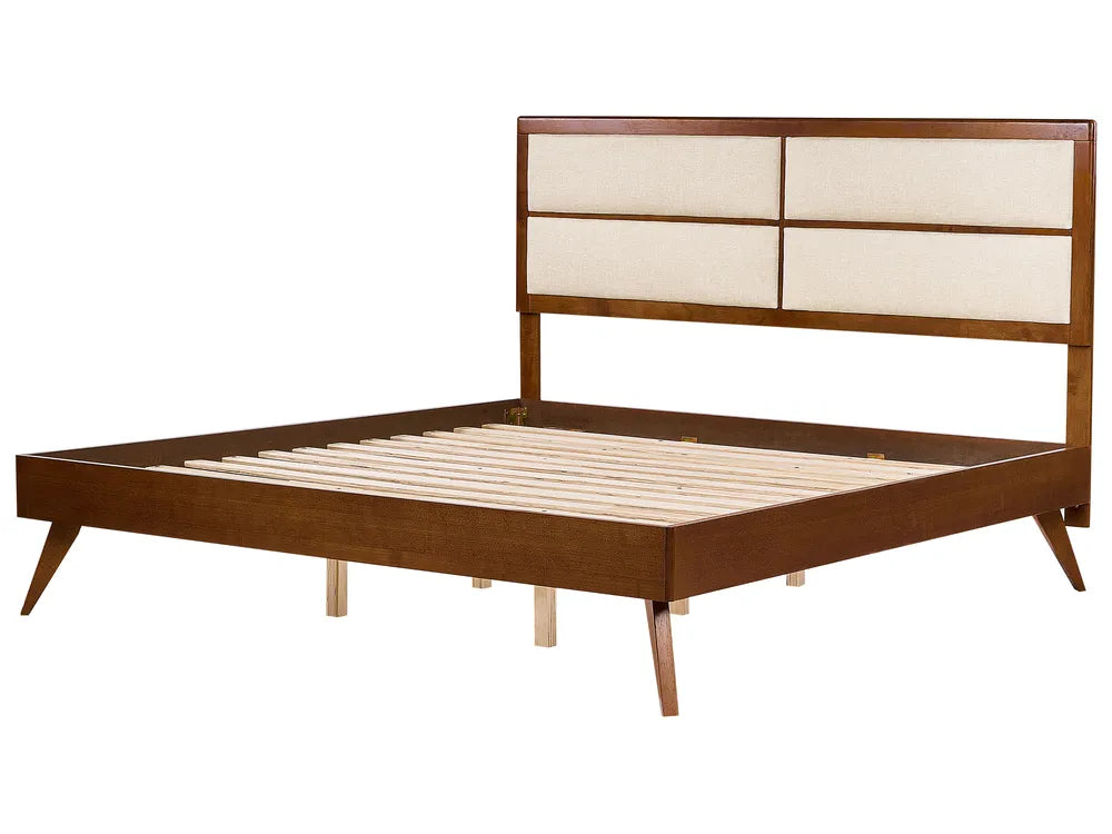 Bed POISSY 180 × 200 cm (EU Super King) – Dark Ash Wood Bed Frame with Upholstered Headboard and Slatted Base