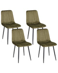 KALISPELL Set of 4 Upholstered Dining Chairs, Olive Green Velvet, Black Metal Legs