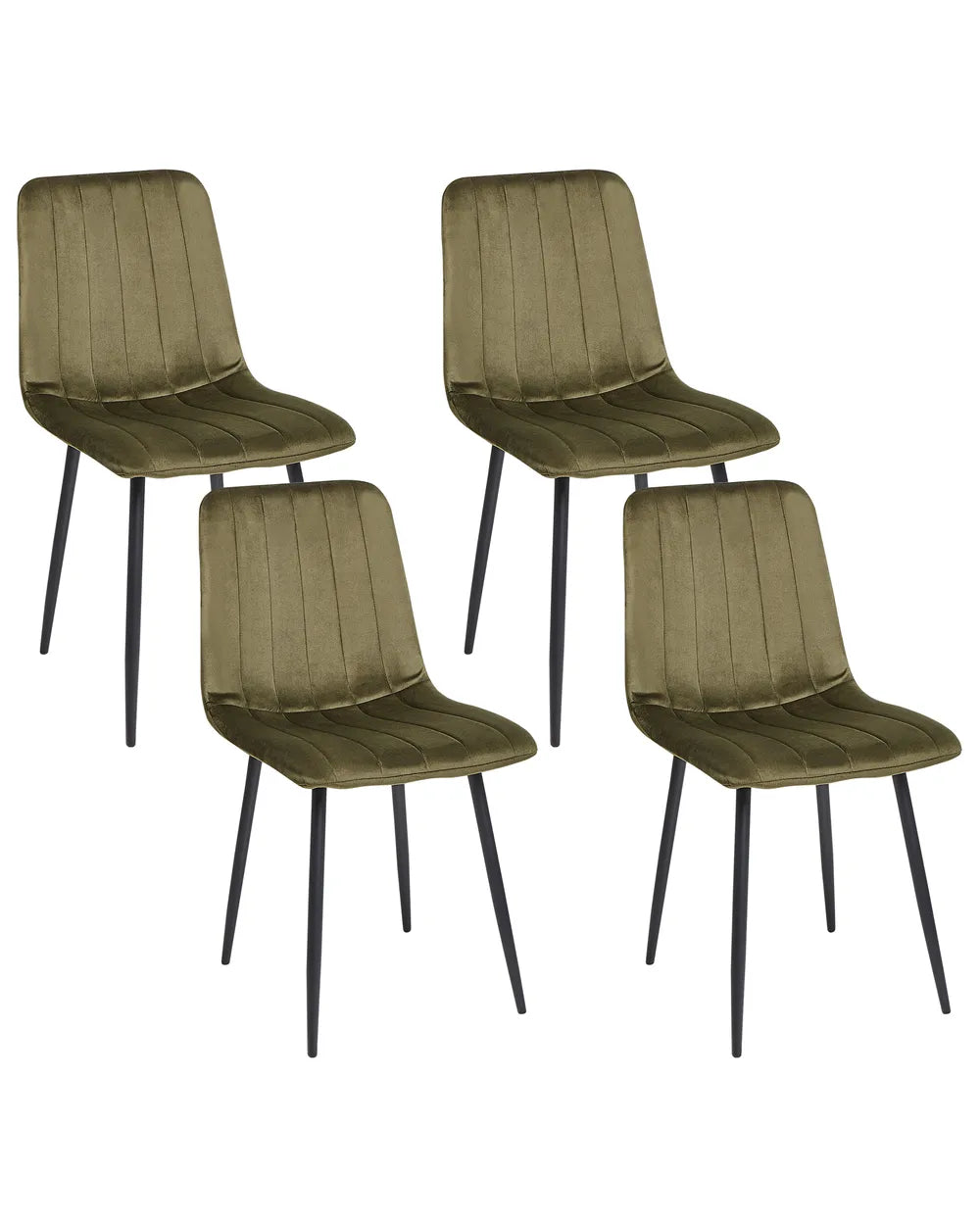 KALISPELL Set of 4 Upholstered Dining Chairs, Olive Green Velvet, Black Metal Legs