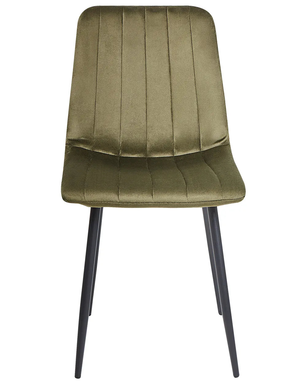 KALISPELL Set of 4 Upholstered Dining Chairs, Olive Green Velvet, Black Metal Legs