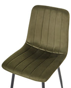 KALISPELL Set of 4 Upholstered Dining Chairs, Olive Green Velvet, Black Metal Legs