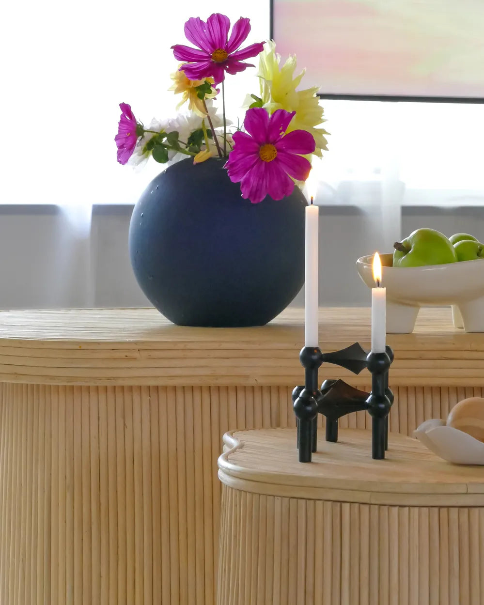 SALANTI Set of 2 Coffee Tables, Natural Rattan Storage Nesting Tables, Irregular Shape, 100×72×45 cm & 50×37×38 cm