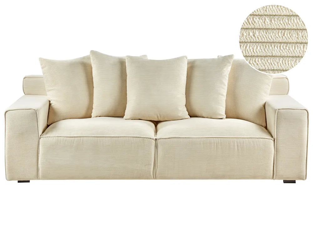 3-Seater Sofa VISKAN in Beige Chenille Fabric – Modern Upholstered Couch with Cushions