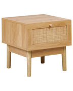 1 Drawer Bedside Table NIVO – Light Brown with Rattan Front