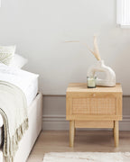 1 Drawer Bedside Table NIVO – Light Brown with Rattan Front