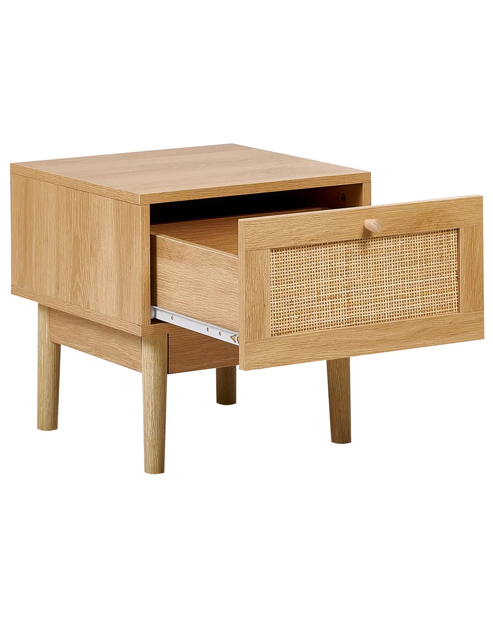 1 Drawer Bedside Table NIVO – Light Brown with Rattan Front