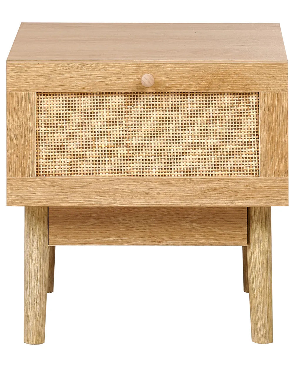 1 Drawer Bedside Table NIVO – Light Brown with Rattan Front