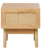1 Drawer Bedside Table NIVO – Light Brown with Rattan Front