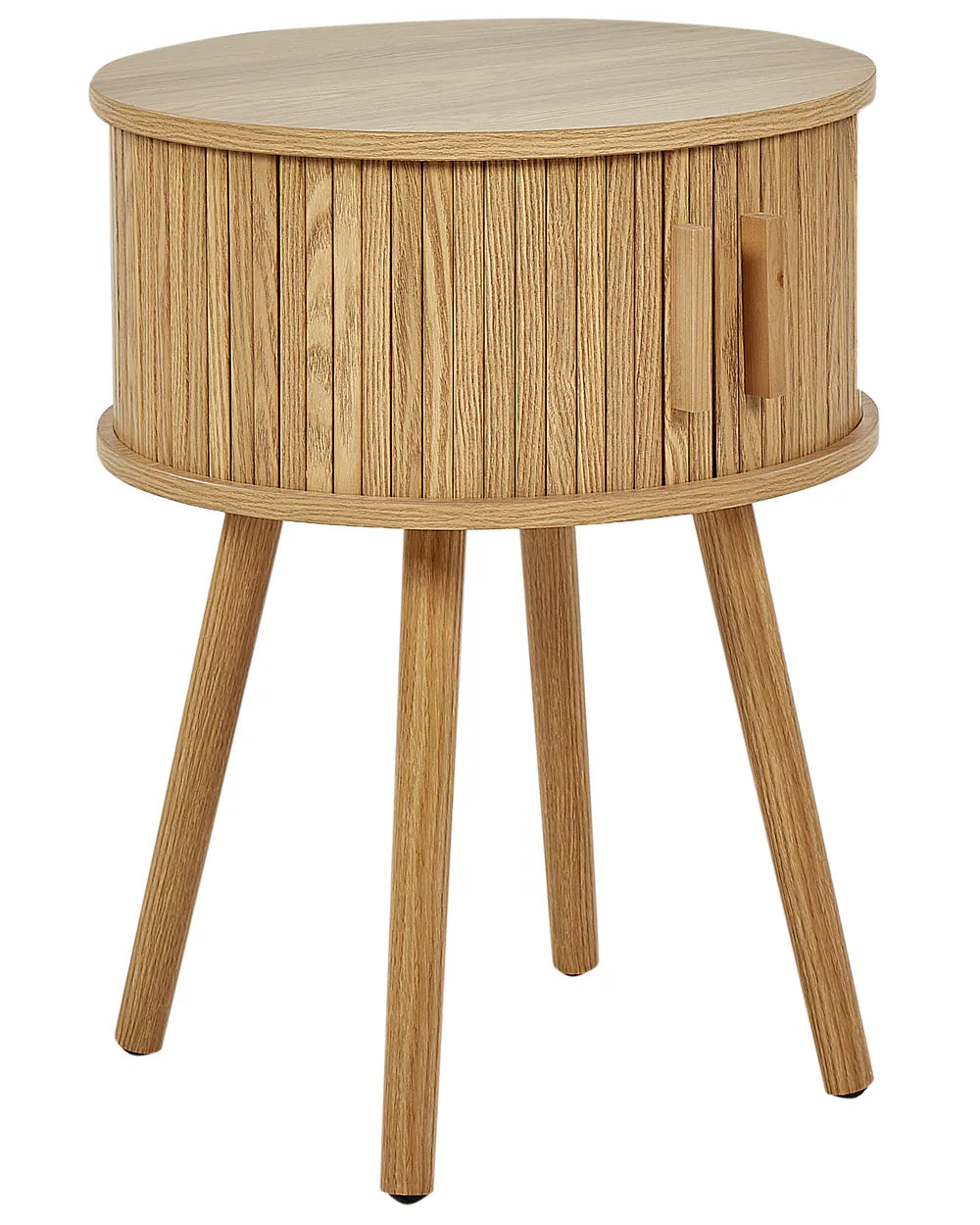 SELAH Brown Bedside Table – Round Nightstand with Sliding Doors