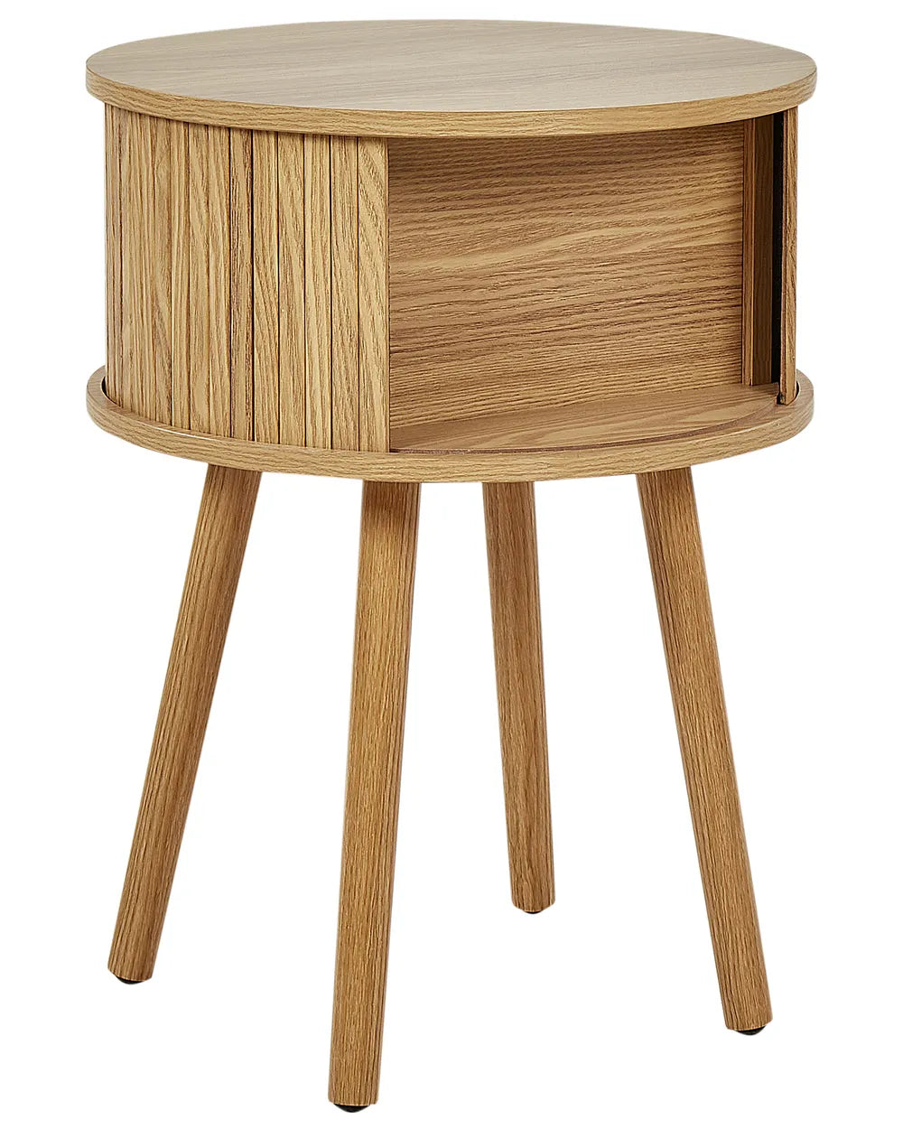 SELAH Brown Bedside Table – Round Nightstand with Sliding Doors