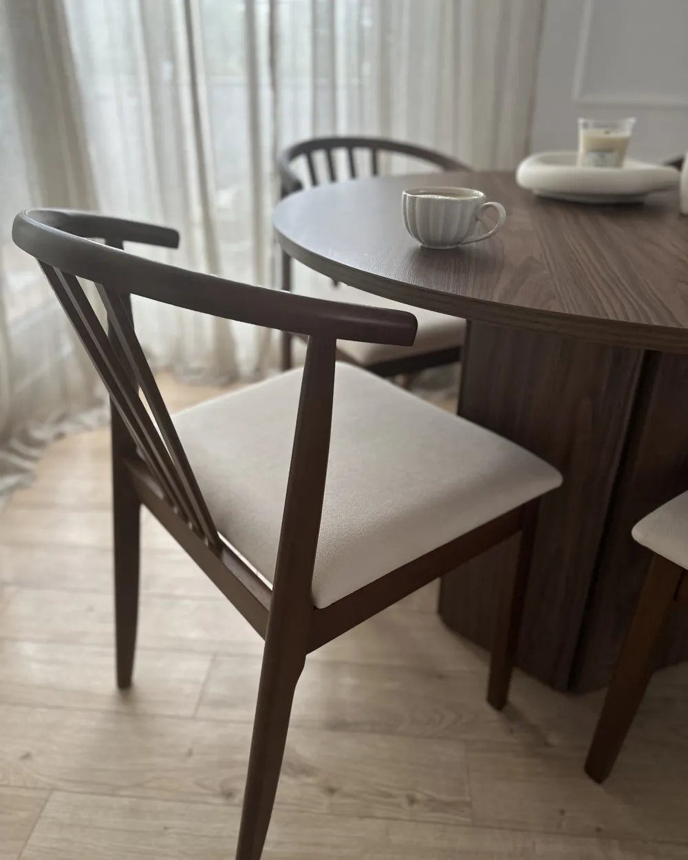 Set of 2 Dining Chairs Craig Wood Dark Brown / Beige