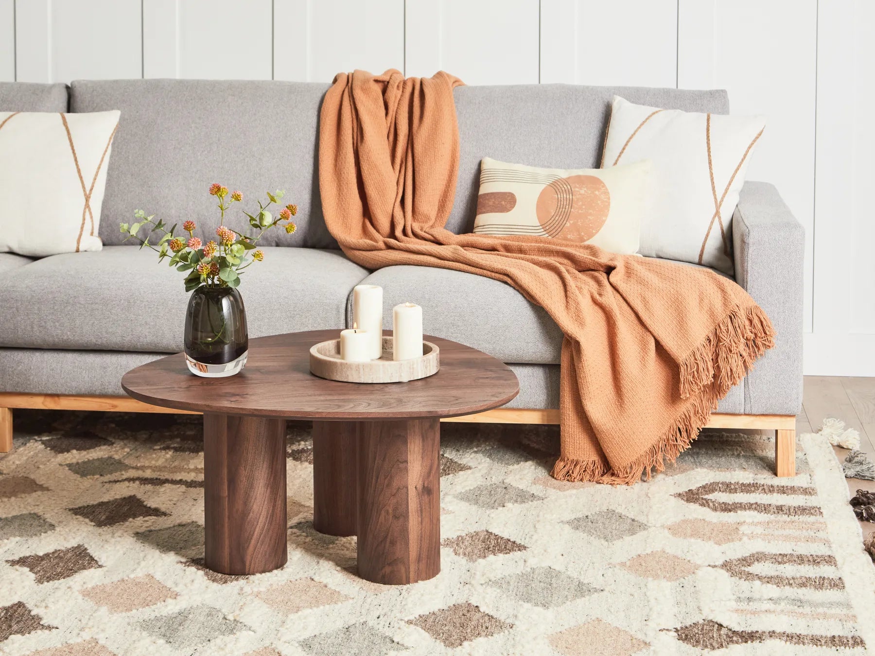 Coffee Table DACOMA Dark Brown– Round MDF Coffee Table with Column Legs