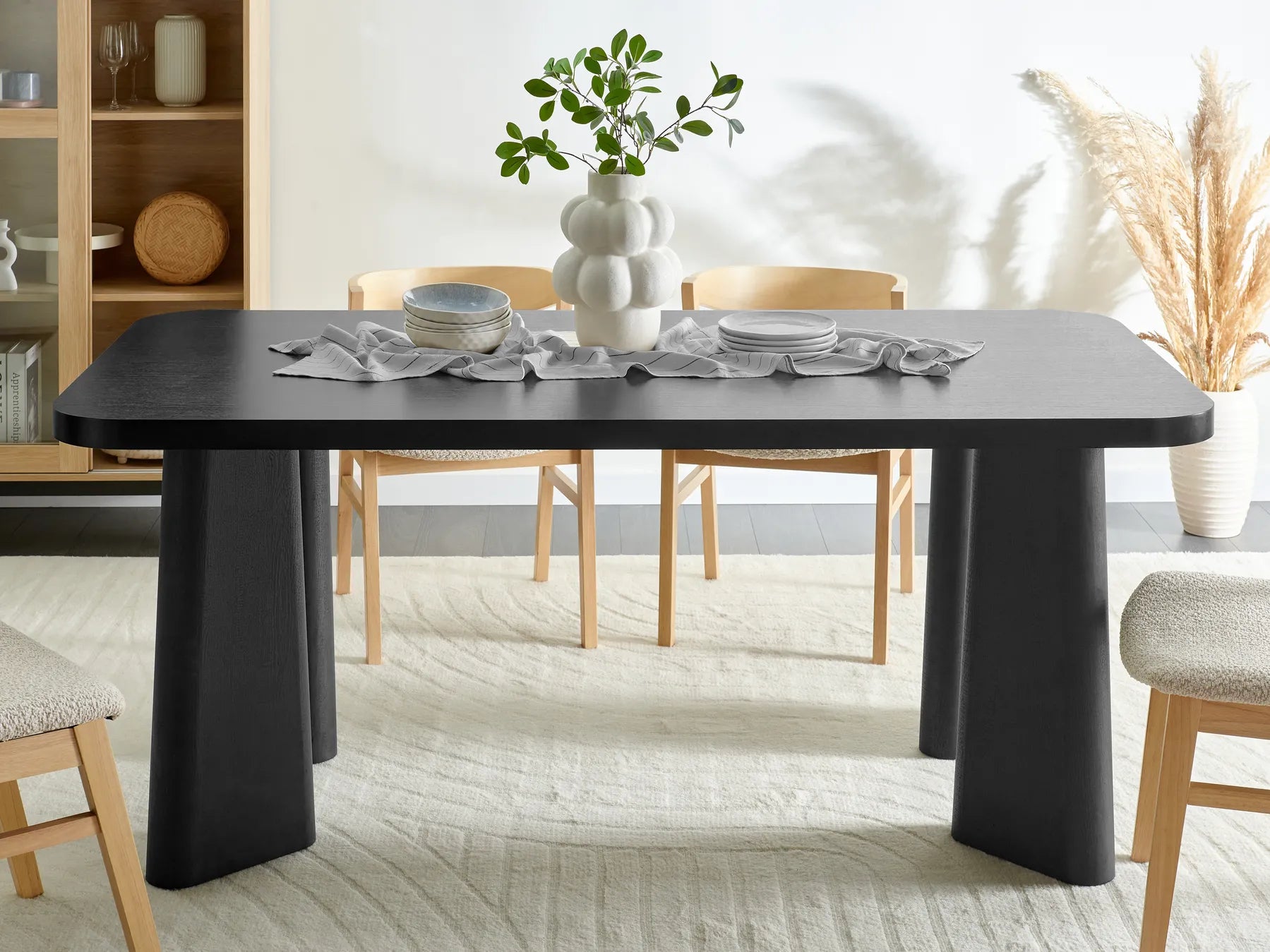 ATLIN Dining Table Black 180 x 90 cm MDF Rectangular Dining Table with Steel Legs