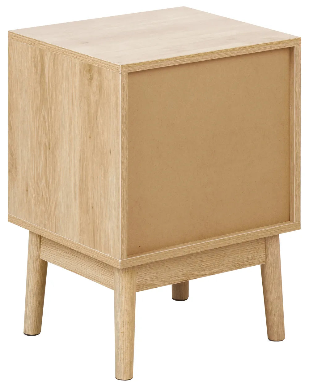1 Drawer Bedside Table LYNWOOD Light Brown – Ribbed Drawer Nightstand with Open Shelf, MDF & Solid Wood Legs