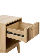 1 Drawer Bedside Table LYNWOOD Light Brown – Ribbed Drawer Nightstand with Open Shelf, MDF & Solid Wood Legs