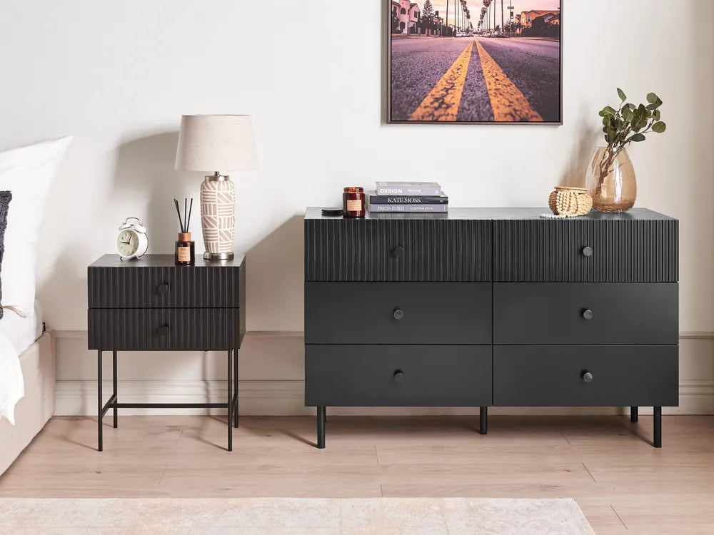 6-Drawer Chest COVENTRY – Modern Storage Unit in Black with Fluted Fronts