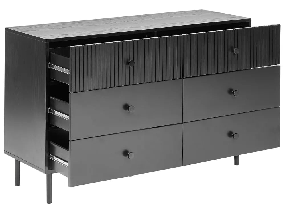 6-Drawer Chest COVENTRY – Modern Storage Unit in Black with Fluted Fronts
