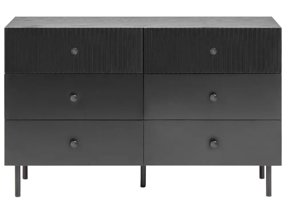 6-Drawer Chest COVENTRY – Modern Storage Unit in Black with Fluted Fronts