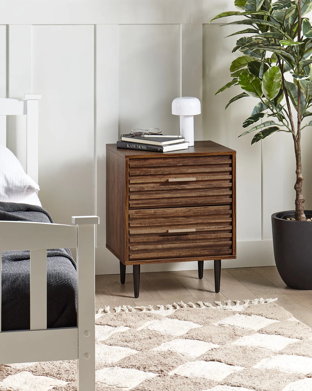 2 Drawer Bedside Table KEITH Dark Brown – Modern Nightstand with Storage