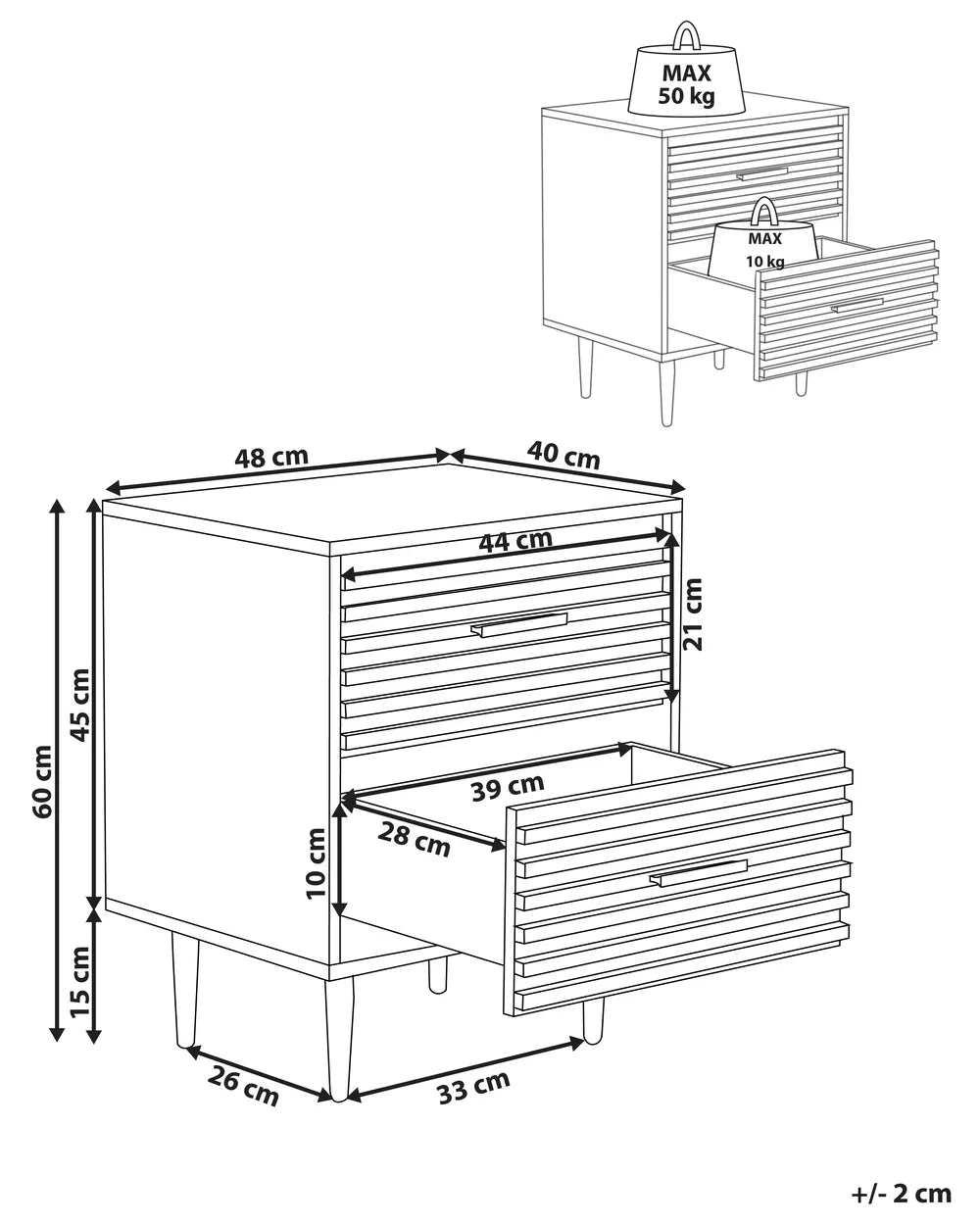 2 Drawer Bedside Table KEITH Dark Brown – Modern Nightstand with Storage
