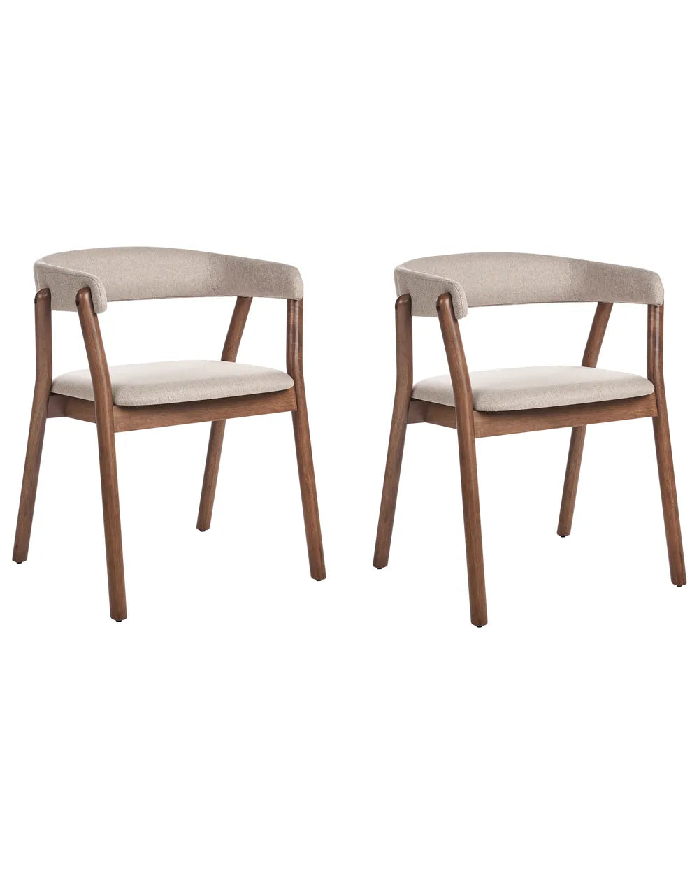 Set of 2 Dining Chairs MYLO Fabric Dark Brown & Beige – Wooden Frame, Curved Backrest
