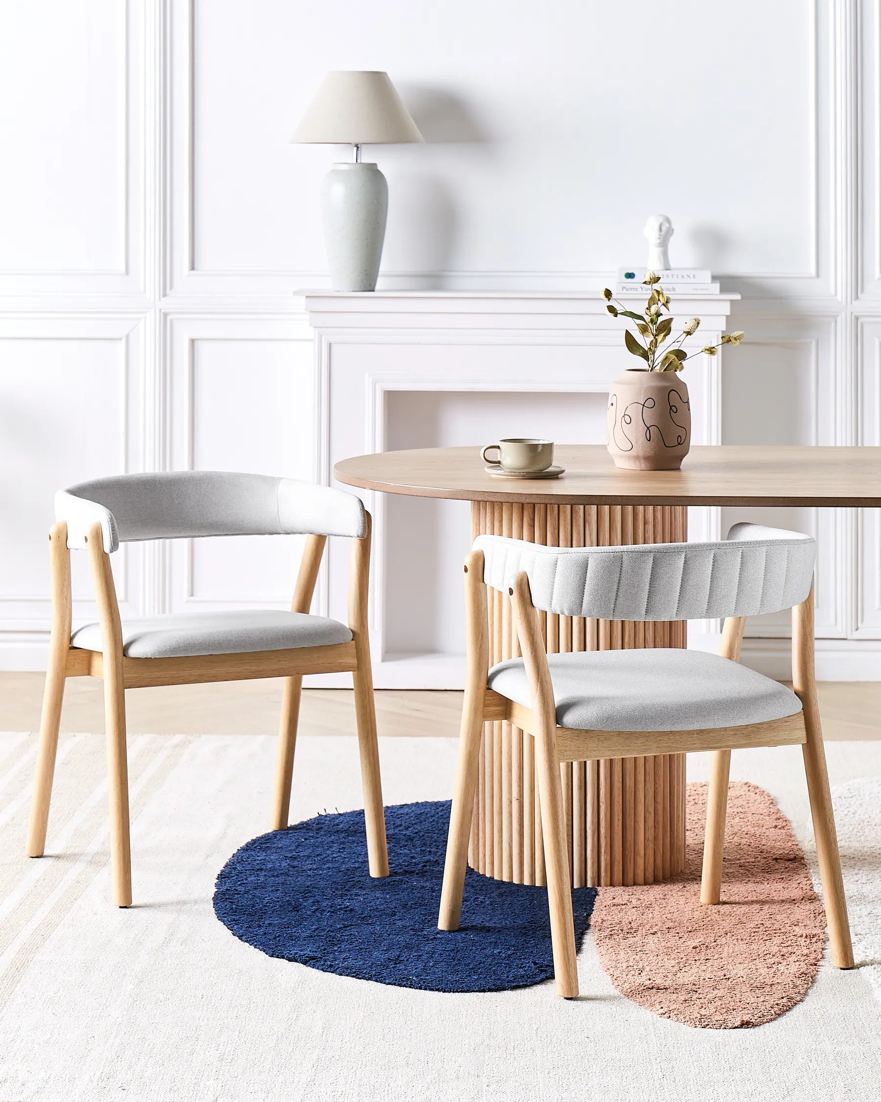 Set of 2 Dining Chairs MYLO Fabric Dark Brown & Beige – Wooden Frame, Curved Backrest