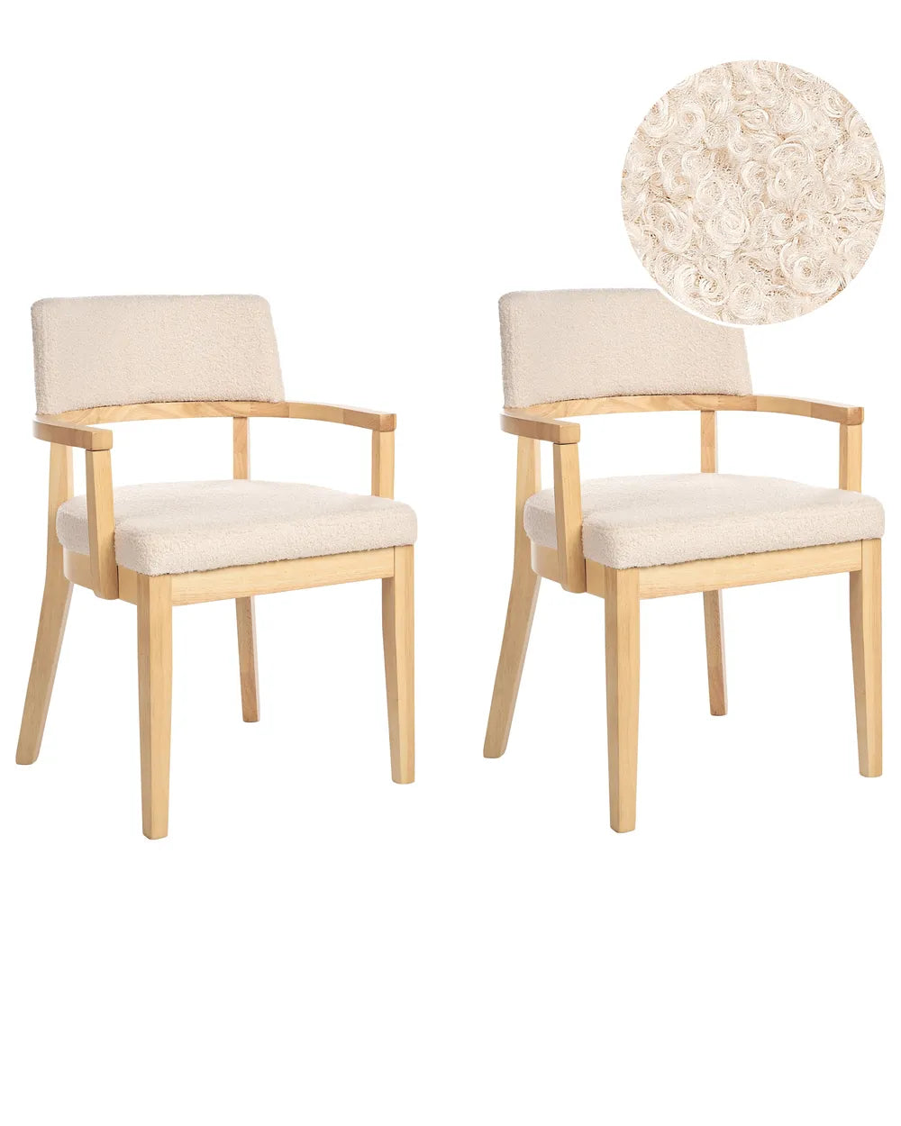 Set of 2 Dining Chairs DALBO Boucle Brown / Beige with Armrests
