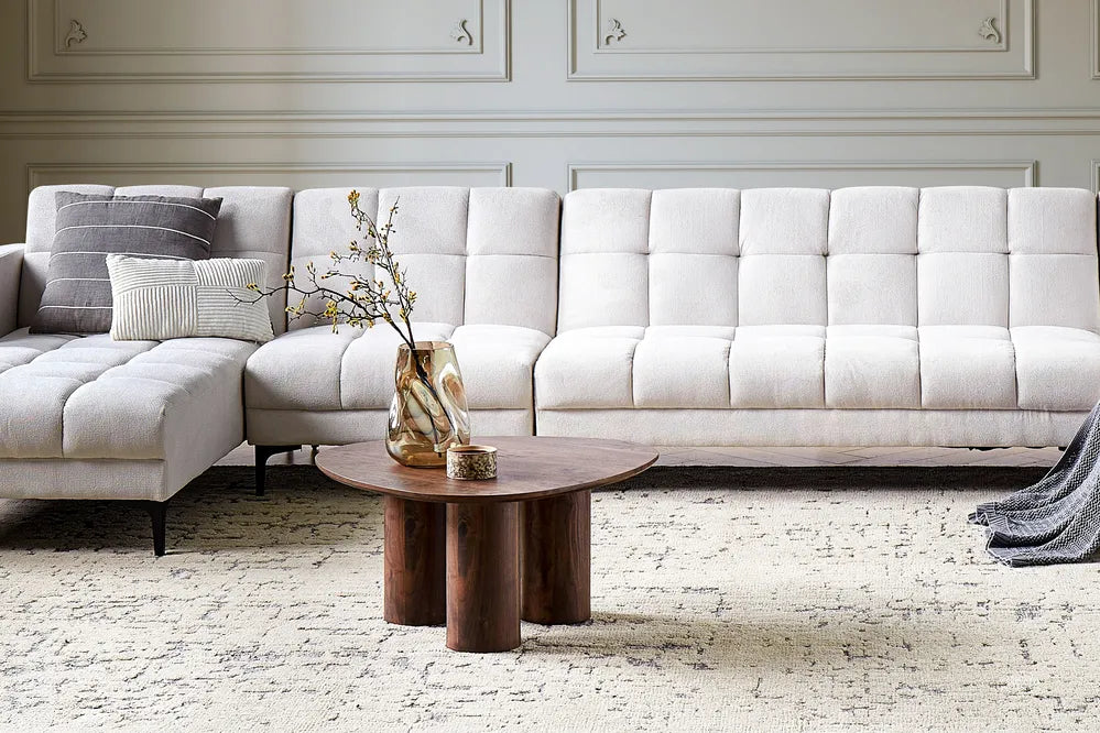 Coffee Table DACOMA Dark Brown– Round MDF Coffee Table with Column Legs