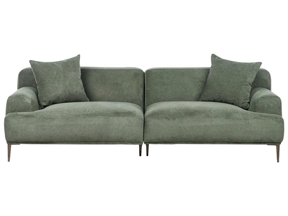 Sofa 3 Seater MATILA Fabric Fabric Green – Thickly Padded Couch with Cushions, Modern 3-Seat Fabric Sofa, 233 cm