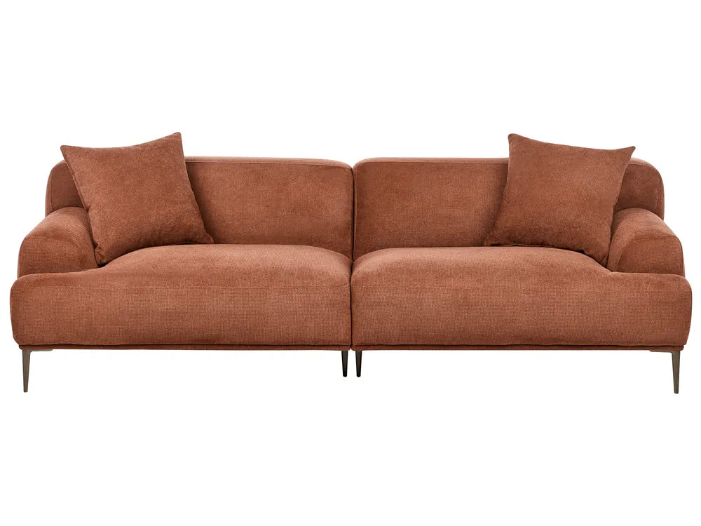 Sofa 3 Seater MATILA Fabric Brown – Thickly Padded Couch with Cushions, Modern 3-Seat Fabric Sofa, 233 cm