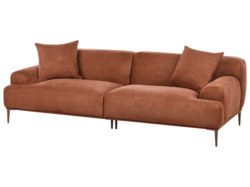 Sofa 3 Seater MATILA Fabric Brown – Thickly Padded Couch with Cushions, Modern 3-Seat Fabric Sofa, 233 cm