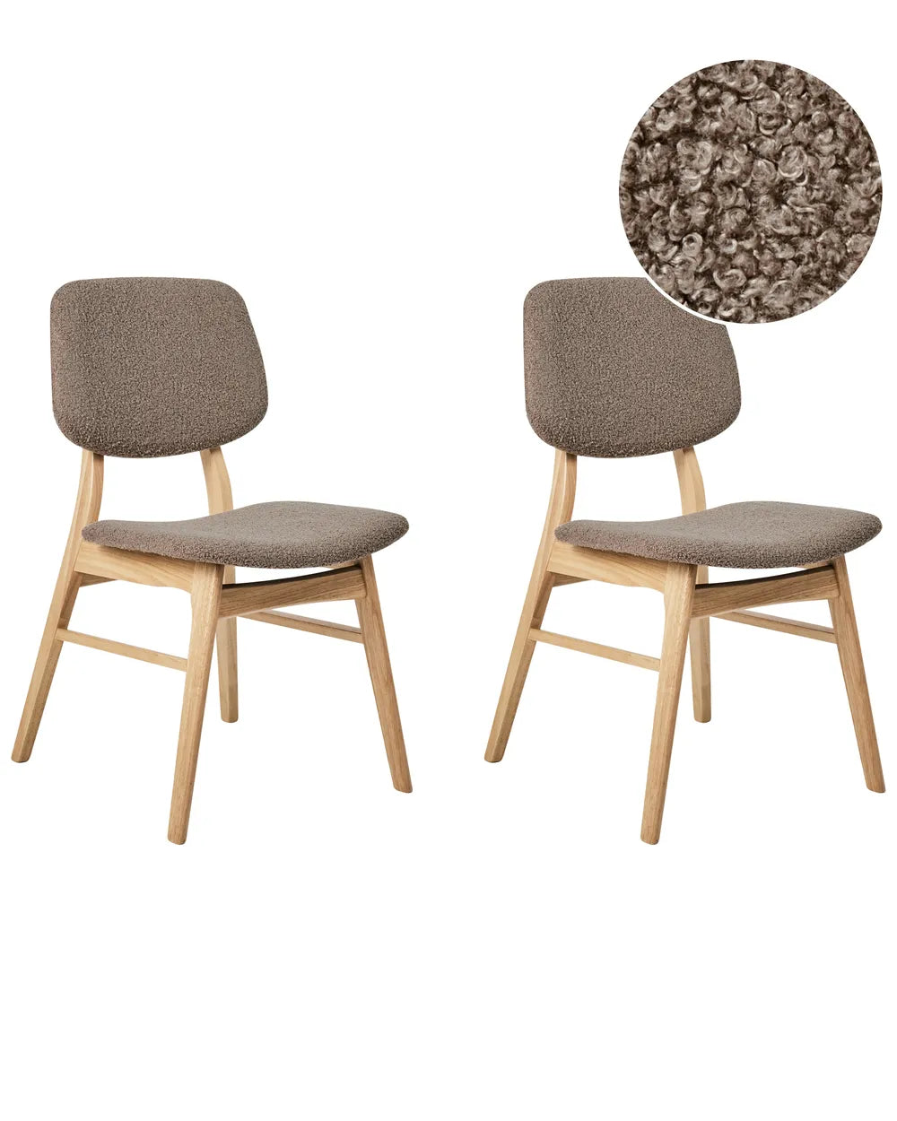 Set of 2 Dining Chairs ELAINE Bouclé Fabric Taupe – Light Wood Frame