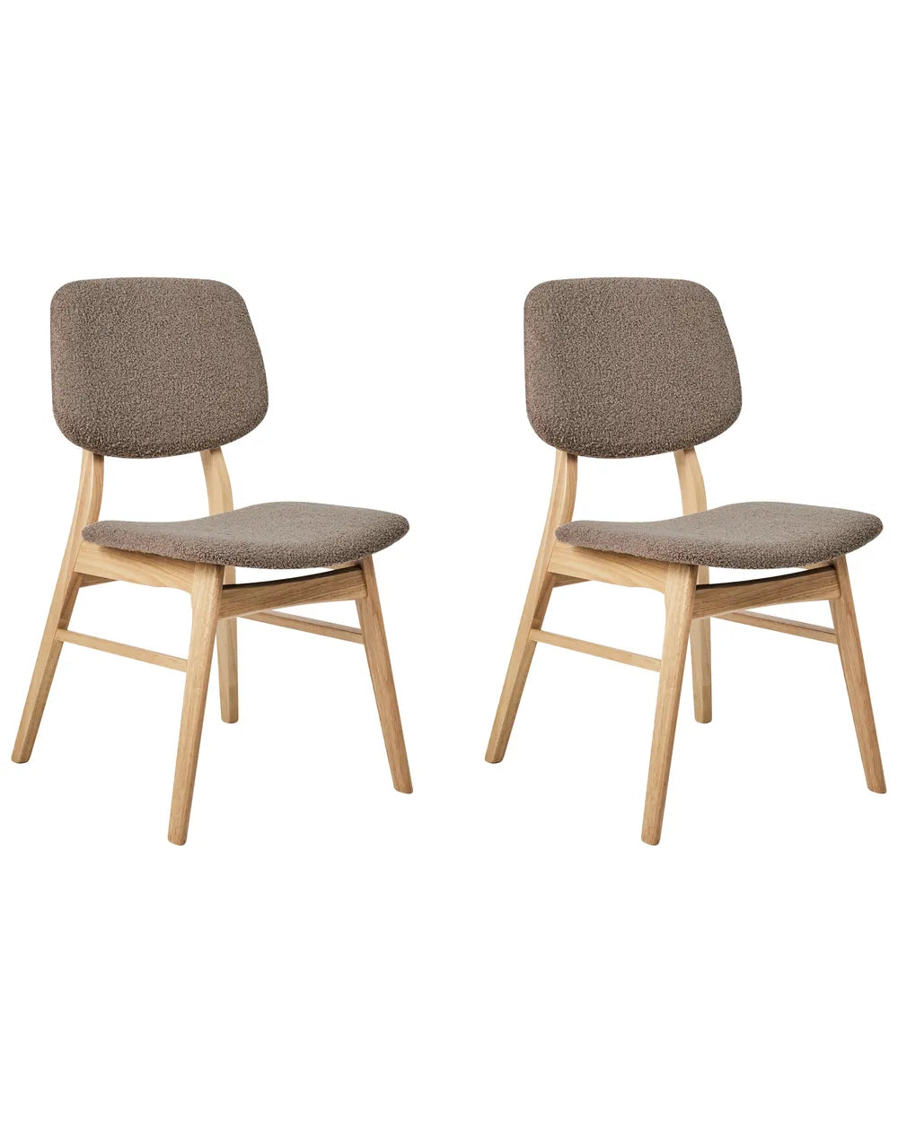 Set of 2 Dining Chairs ELAINE Bouclé Fabric Taupe – Light Wood Frame