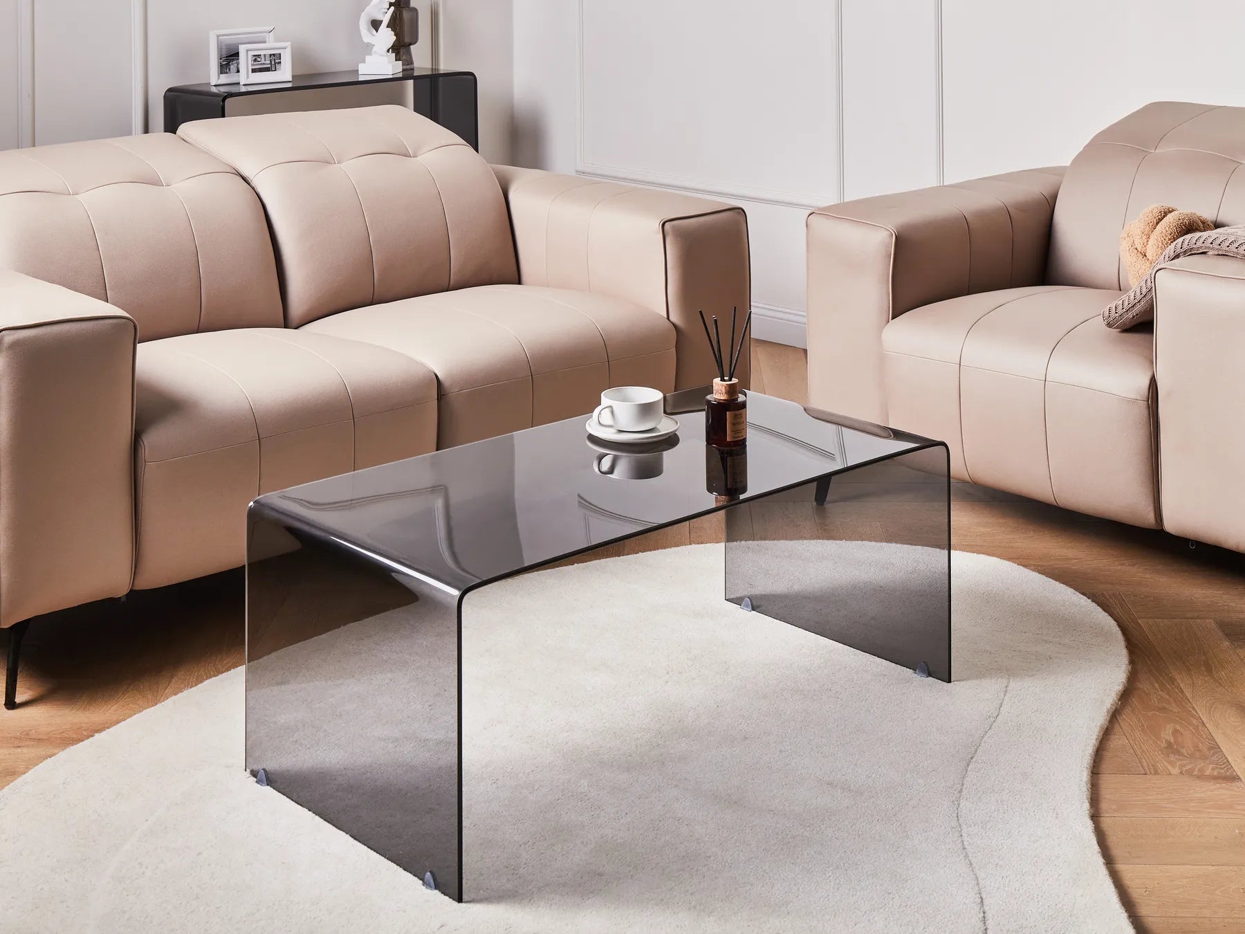 Minimalist Tempered Glass Coffee Table – Rectangular Black Glass Table for Living Room