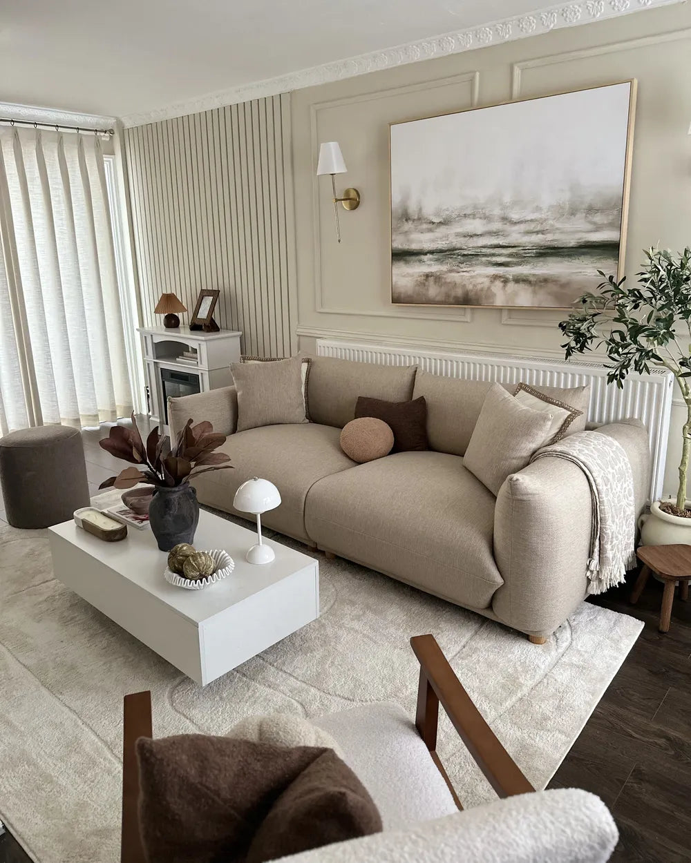 3 Seater Fabric Sofa LUVOS – Beige Upholstered Couch with Deep Seat, Removable Cushions