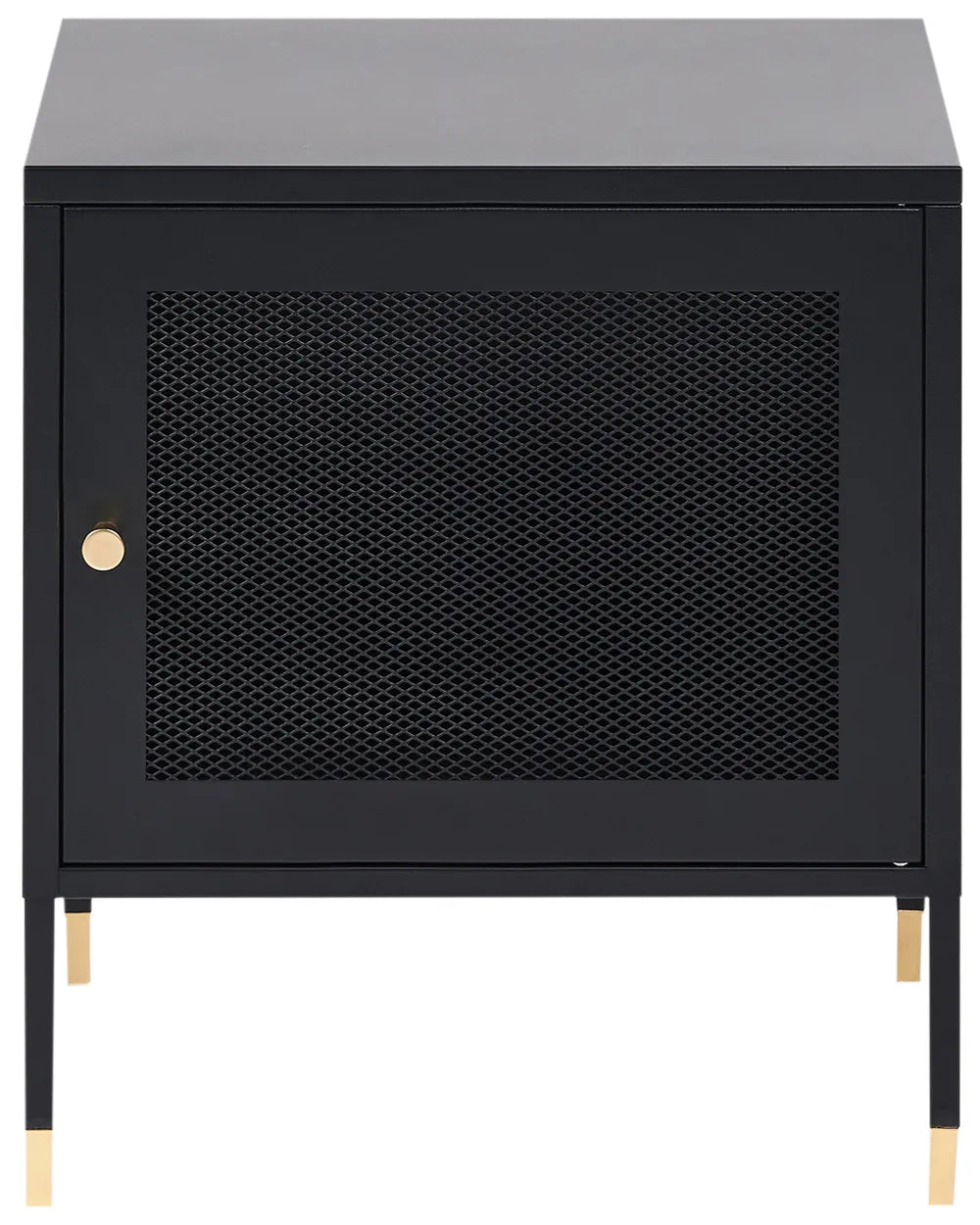 Bedside Table OSSETT Metal Black – Steel Nightstand with Metal Mesh Door, Modern Design