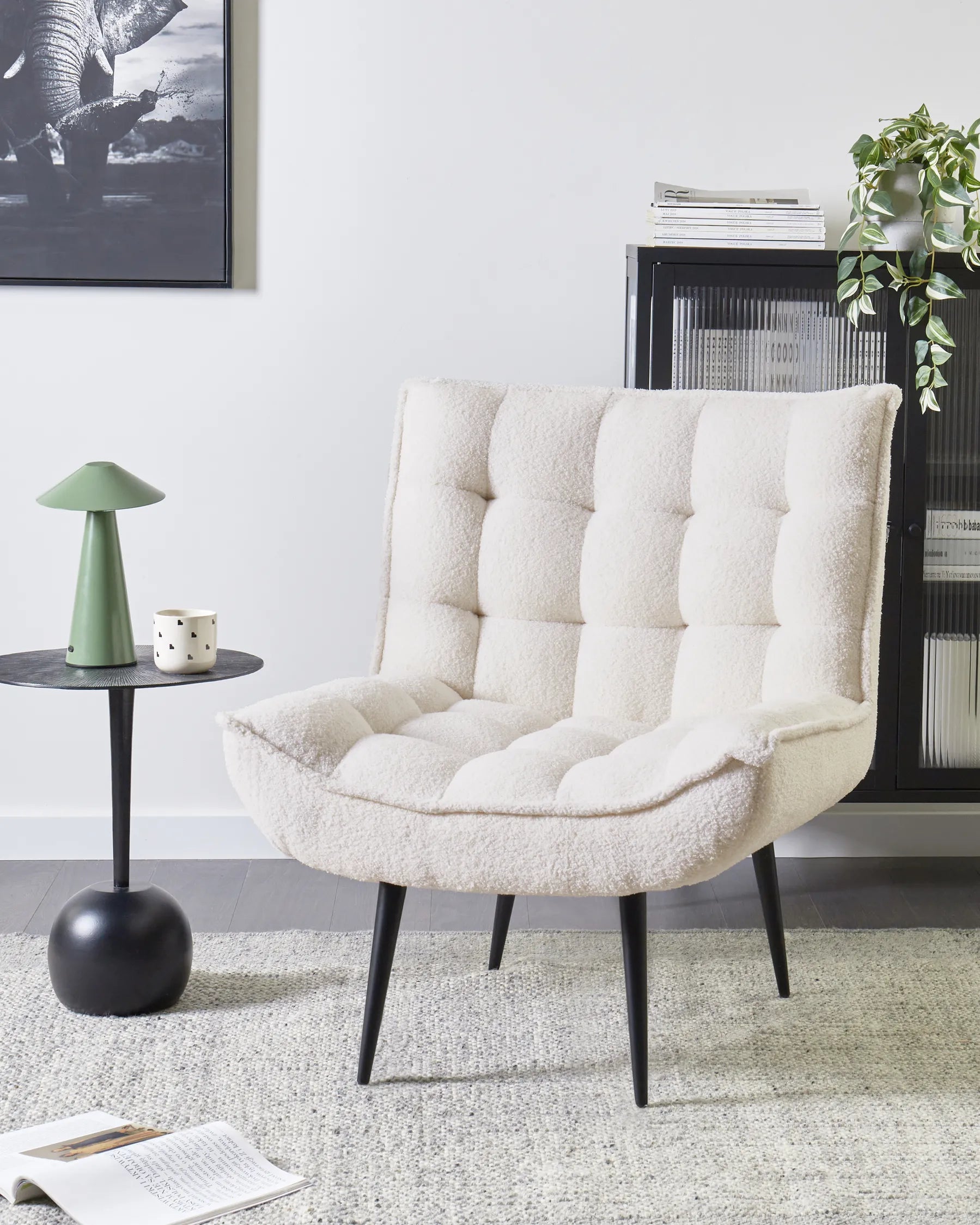ALVESTA Boucle White Armchair – Modern Armless Accent Chair with Soft Upholstery