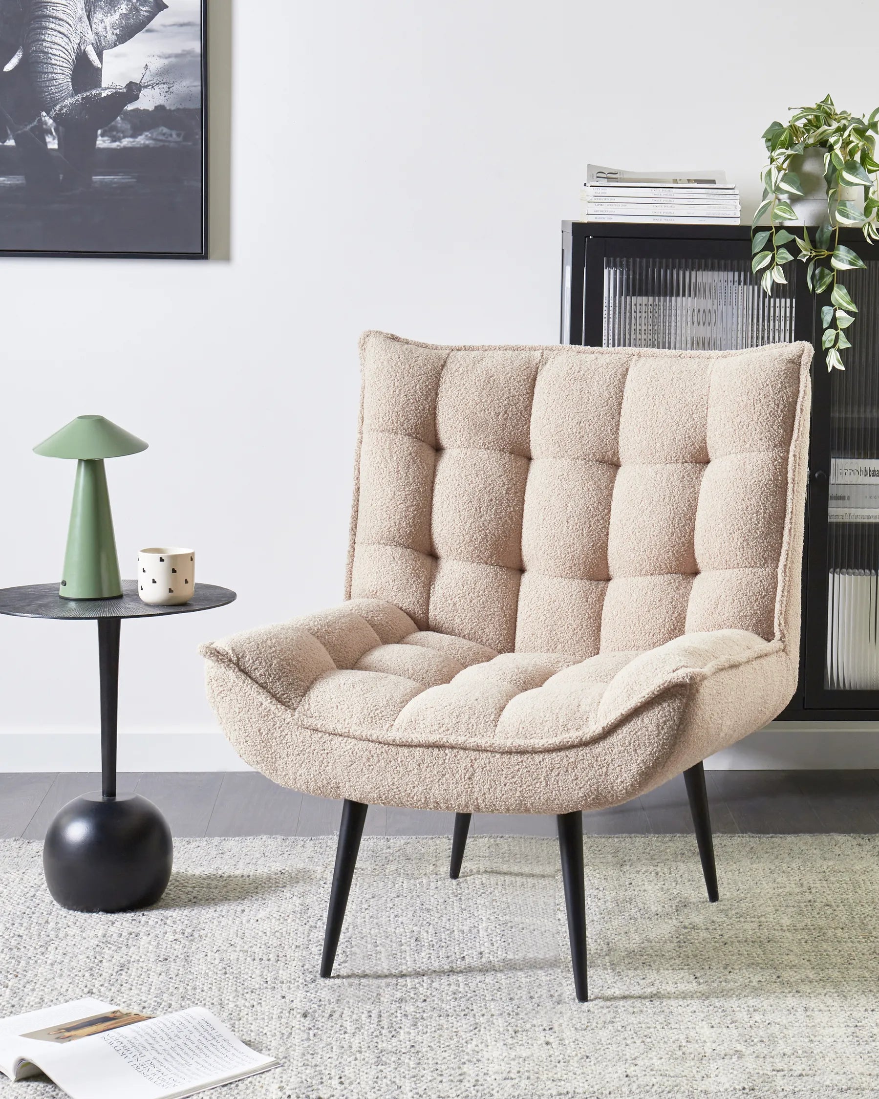 ALVESTA Boucle Beige Armchair – Modern Armless Accent Chair with Soft Upholstery