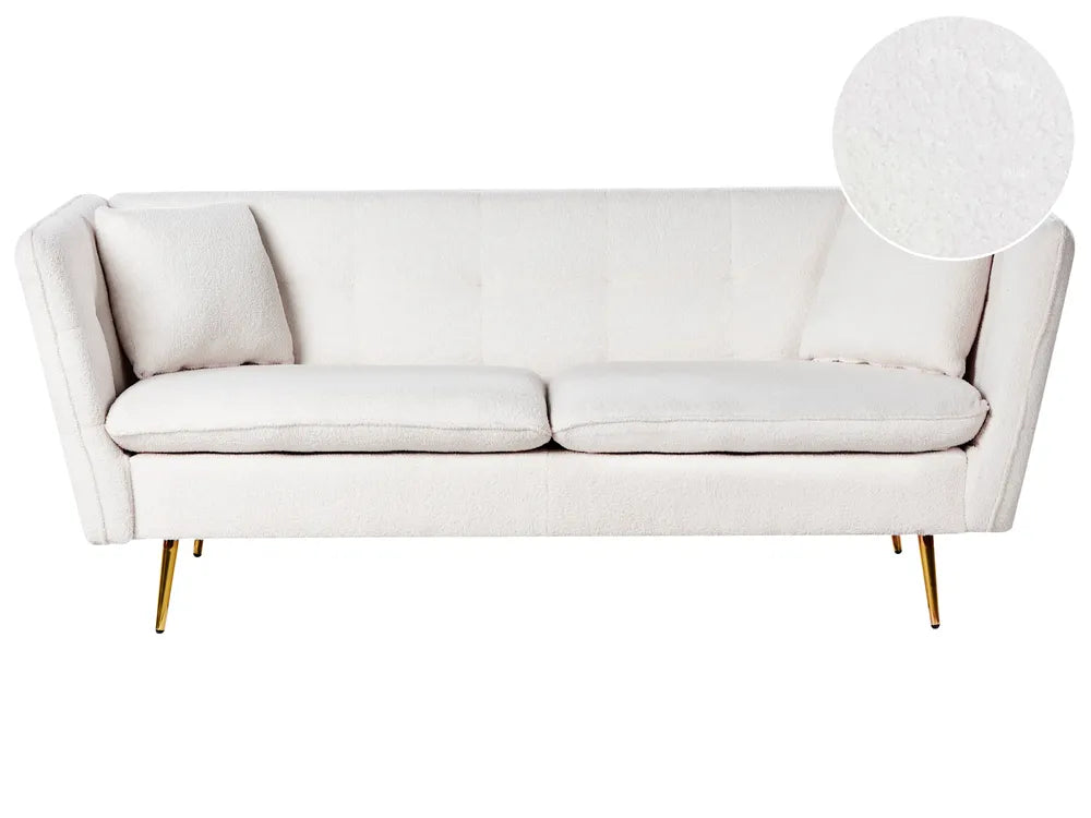 Sofa 3 Seater FREDERICA Boucle Off-White – Elegant Tufted Design with Metal Legs