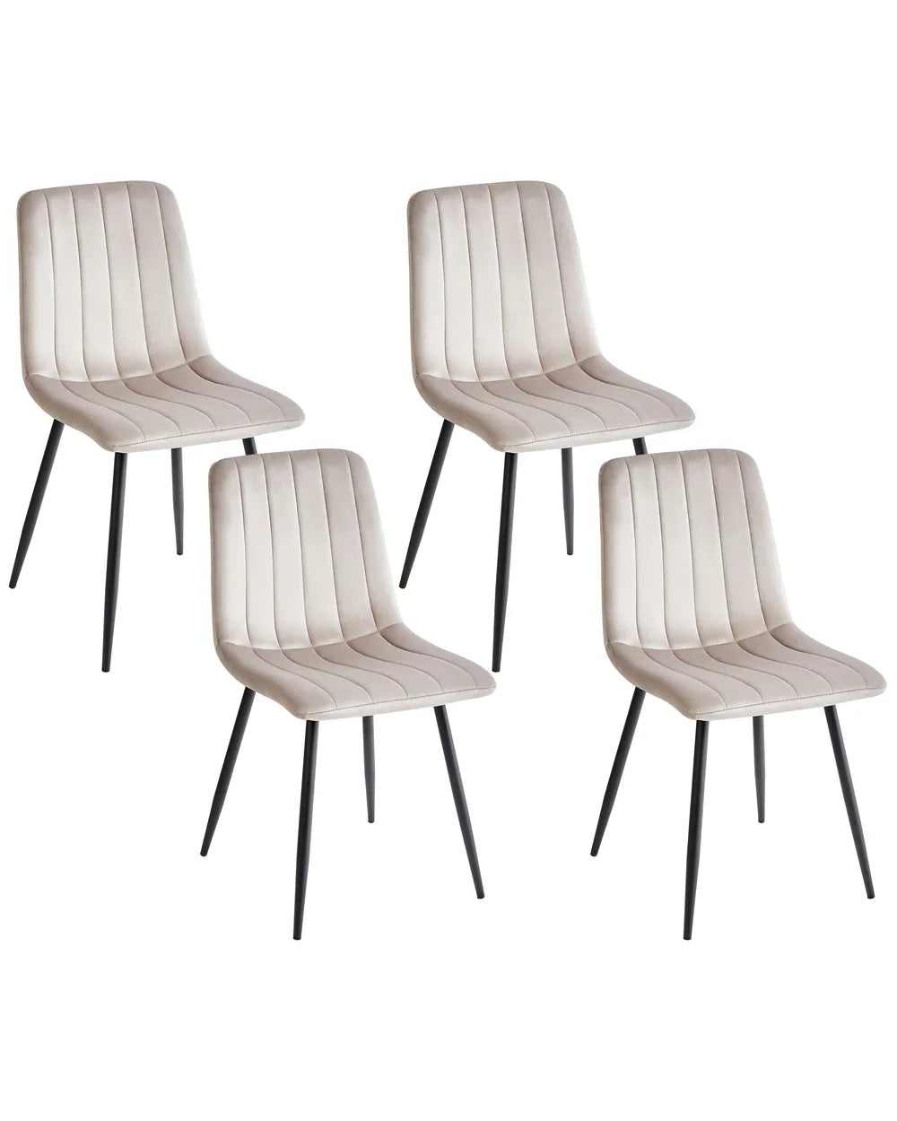 KALISPELL Set of 4 Upholstered Dining Chairs, Beige Velvet, Black Metal Legs