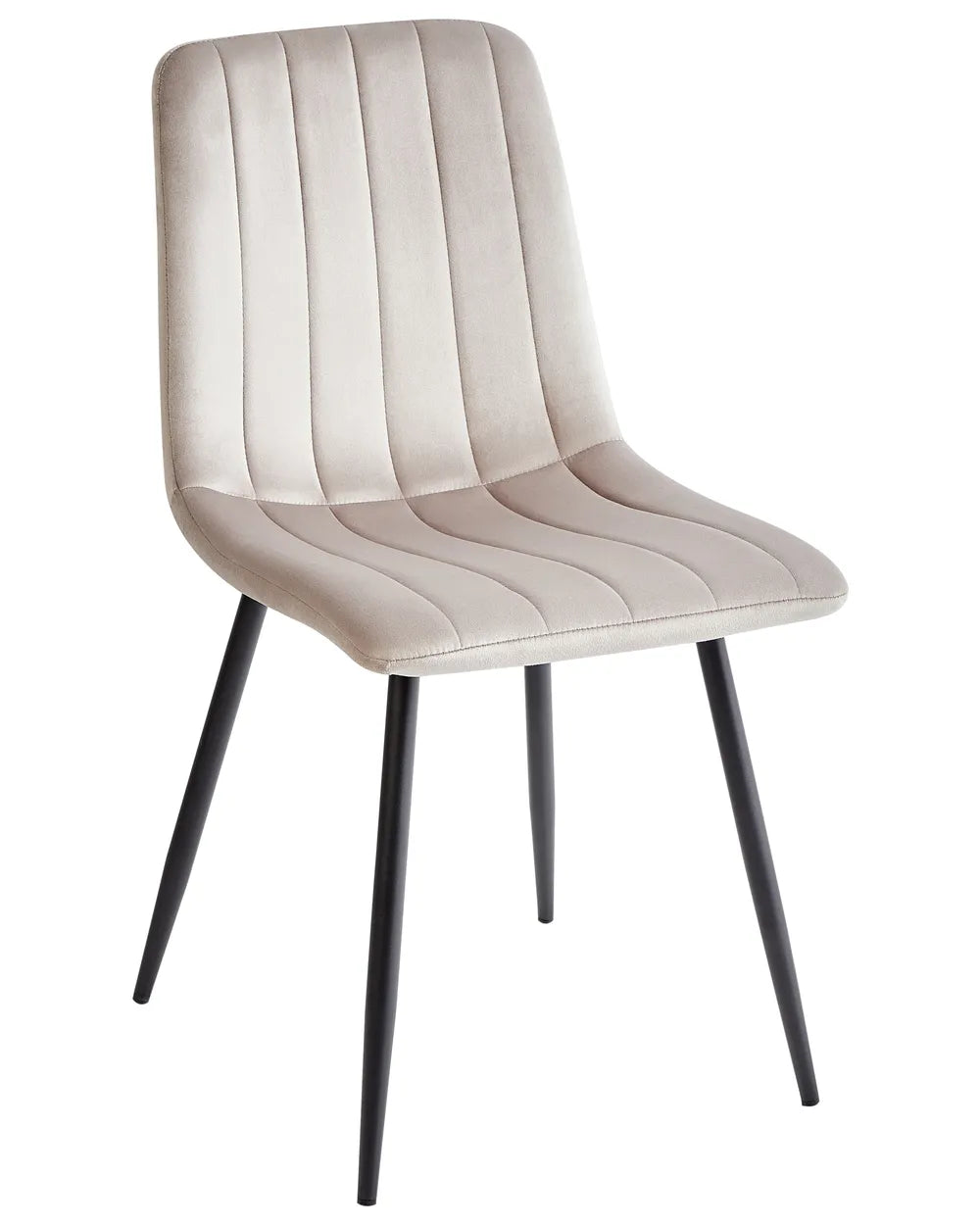 KALISPELL Set of 4 Upholstered Dining Chairs, Beige Velvet, Black Metal Legs