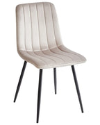 KALISPELL Set of 4 Upholstered Dining Chairs, Beige Velvet, Black Metal Legs