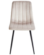 KALISPELL Set of 4 Upholstered Dining Chairs, Beige Velvet, Black Metal Legs