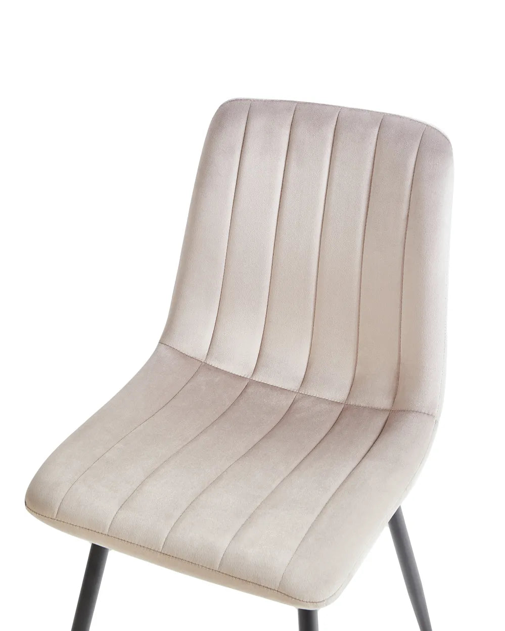 KALISPELL Set of 4 Upholstered Dining Chairs, Beige Velvet, Black Metal Legs