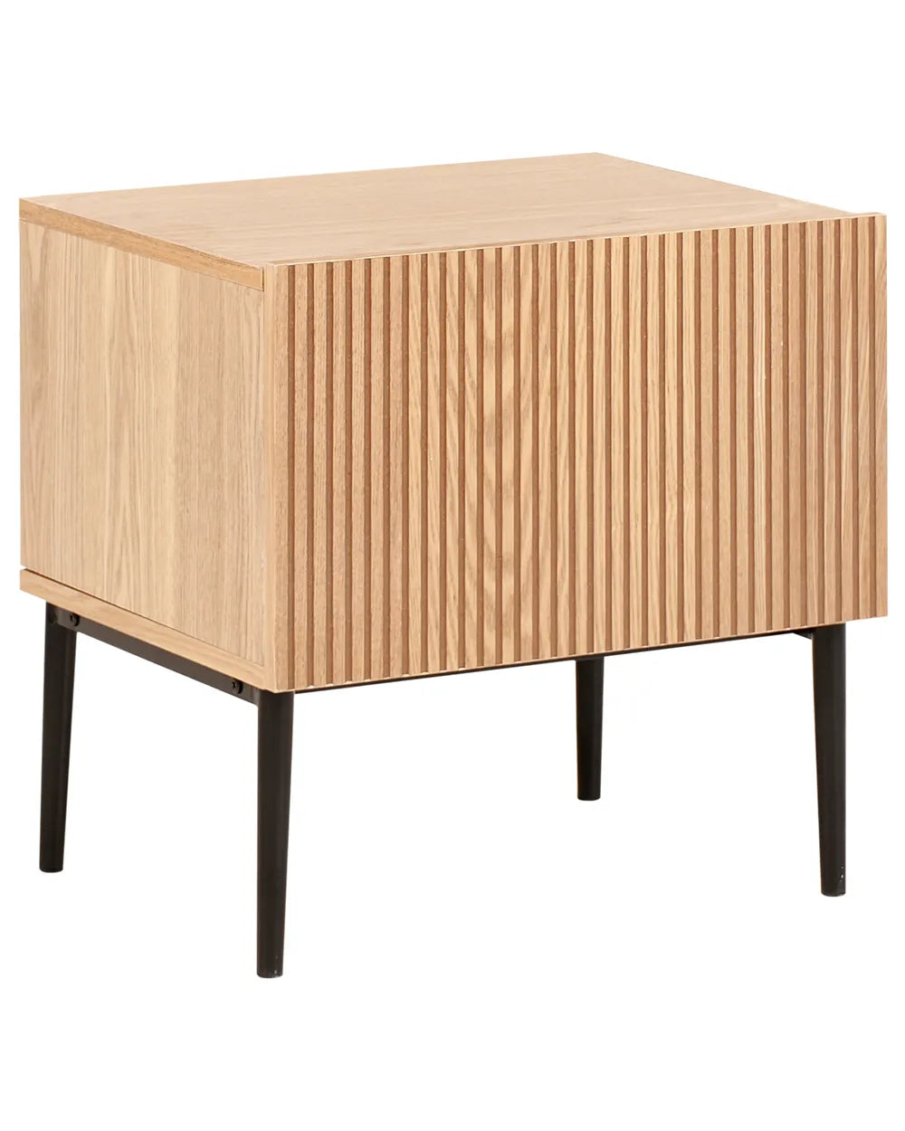 Bedside Table BLYTHE Natural Ash Wood – 1 Drawer Nightstand with Ribbed Front, 48×40×50 cm